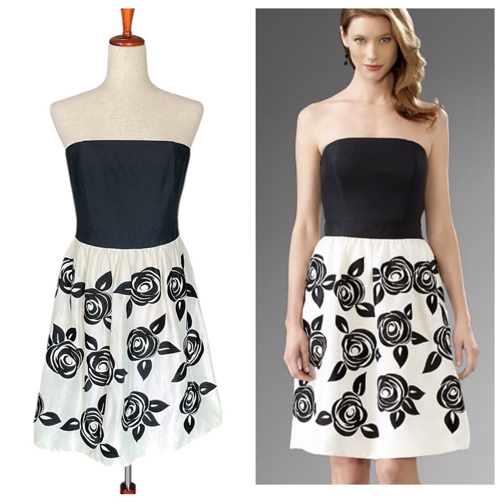 White House Black Market Blossom Floral Silk Strapless Dress